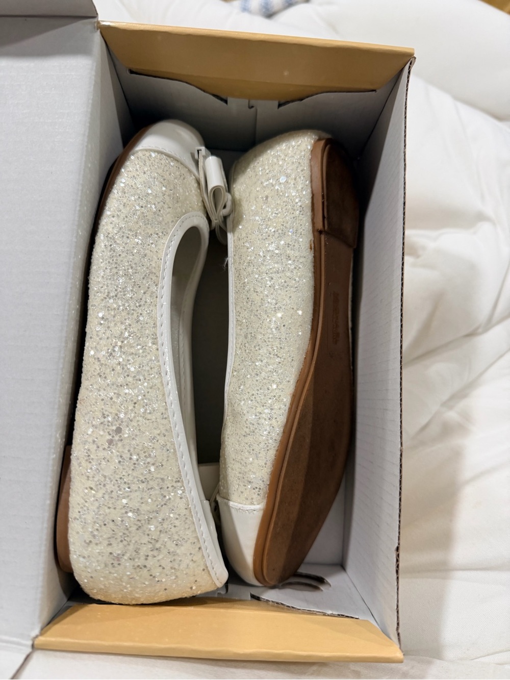 Sparkle Ivory Ballet Flats with Bow Michael Kors